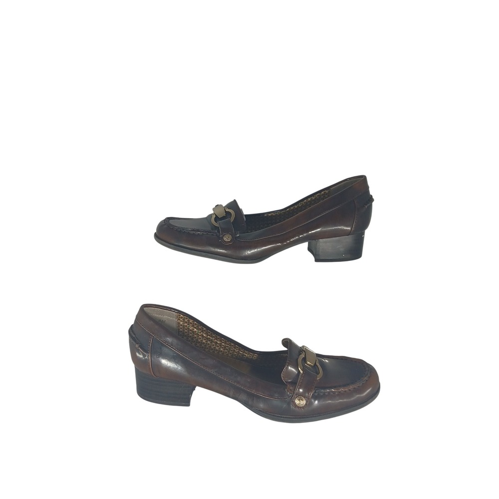 Anne Klein AKDAGNEY Loafer Pumps 8M Brown Horsebit Block Heel iFlex Officecore